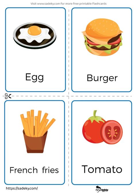 12 Free Food Flashcards Printable For Preschoolers | Sadeky Food Flash Cards Free Printable, Food Flashcards Free Printable, Unhealthy Food Pictures, Food Flashcards, Healthy And Unhealthy Food, Learning Languages Tips, Food Vocabulary, English Skills, Food Coloring Pages