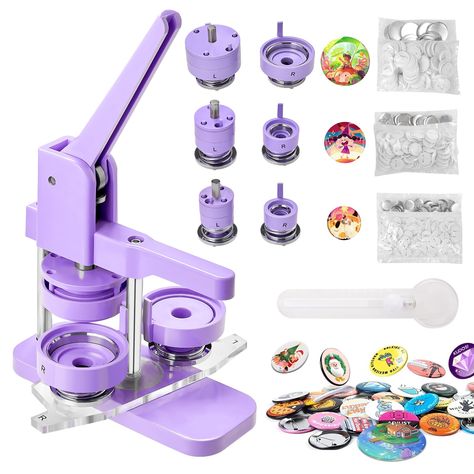 PRICES MAY VARY. 💜Button Maker Machine Multiple Sizes - Alldeer button pin maker kit is equipped with three replaceable button-moulds,1+1.25+2.25 inch / 25+32+58mm,to meet your needs of different sizes. Pay Attention To distinguish the small and medium button-moulds, do not install the wrong button-mould. 💝DIY Badge Button Press Machine Kit Includes - 1 × detachable button badge maker machine, 3 × 25/32/58mm(1/1.25/2.25 in) button-moulds, 100 × 25mm Button Parts, 100 × 32mm Button Parts, 100 × Pin Maker Machine, Diy Buttons Pins, Cool Things To Buy On Amazon, Button Template, Pin Maker, Button Machine, Button Creations, Badge Maker, Button Maker