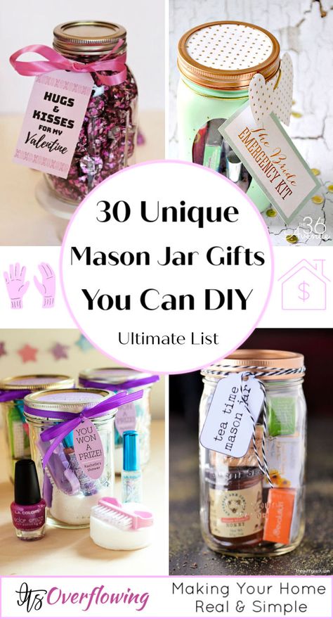 30 DIY Mason Jar Gifts – Homemade Mason Jar Gift Ideas Diy Mason Jar Gifts, Homemade Mason Jar Gifts, Easy Mason Jar Crafts Diy, Mason Jar Gift Ideas, Jar Gift Ideas, Easy Mason Jar Crafts, Mason Jar Gifts Diy, Chalkboard Mason Jars, Mason Jar Christmas Gifts