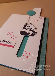 2017 Slider pull tab CARD using PARTY PANDAS 147218 (wood blocks included) 147221 (suggested clear blocks: a, d, e, g) 7 rubber stamps , Pull Cards Diy, Pull Tab Cards, Birthday Card Ideas For Boys, Paper Flower Table, Pull Up Card, Diy Cards Handmade, Happy Birthday Pop Up Card, Panda Card, Happy Birthday Cards Diy