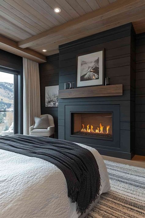 40 Bedroom Fireplace Ideas for a Cozy and Warm Retreat Tv To The Left Of Fireplace, Romantic And Cozy Bedroom, Fake Fireplace In Bedroom Ideas, Farmhouse Bedroom Fireplace Ideas, Covered Porch Fireplace Ideas, Electric Fireplace Ideas For Bedrooms, Propane Fireplace Bedroom, Wall Mounted Fireplace Bedroom, Fireplace In Master Suite