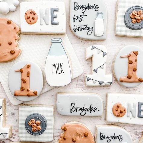 One Sweet Dude Birthday, Milk Cookies First Birthday, Milk And Cookies Cookies Decorated, One Cute Cookie Birthday Party, One Sweet Cookie Birthday, One Smart Cookie Birthday Party, One Year Old Birthday Cookies, One Sweet Year Birthday Party Boy, Cookie Baby Shower Theme