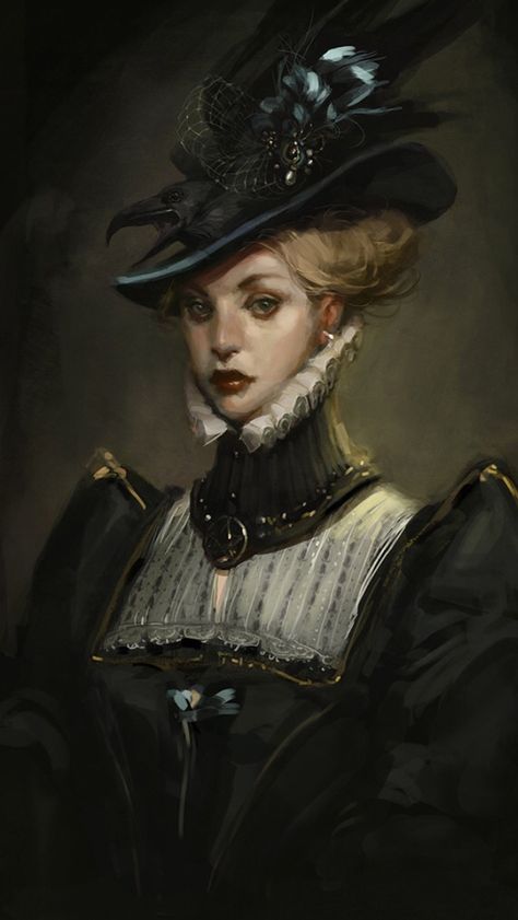 Victorian Witch Victorian Character Design, Tyrant Resident Evil, Bird Hat, Witch Drawing, Victorian Portraits, Victorian Paintings, Art Couple, 다크 판타지, Seni 3d