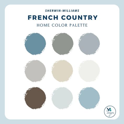 French Country Color Palette for Home Interior Paint Palette for Sherwin Williams Cottage Paint Colors for Home Design Blue Color Palette - Etsy Blue French Cottage Bedroom, Country Blue Aesthetic, French Blue Colour Palette, Modern French Country Color Palette, French Country Blue Paint Colors, Provence Color Palette, French Cottage Color Palette, French Blue Color Palette, Blue Color Palette Colour Schemes