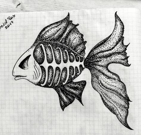 Fishbone Drawing, Scary Fish Drawing, Fish Sketch Drawing, Dot Art Tattoo, Dot Sketch, Pointilism Art, Minimalistic Tattoo Ideas, Stippling Drawing, Fish Sketch