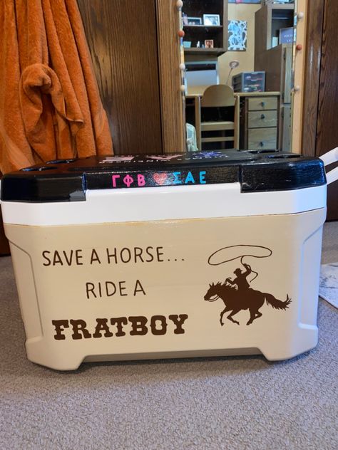 Cooler Ideas Fraternity, Mountain Weekend Cooler, Painted Fraternity Coolers, Nola Cooler, Sorority Coolers, Phi Kappa Tau, Formal Cooler Ideas, Fraternity Formal, Cool License Plates