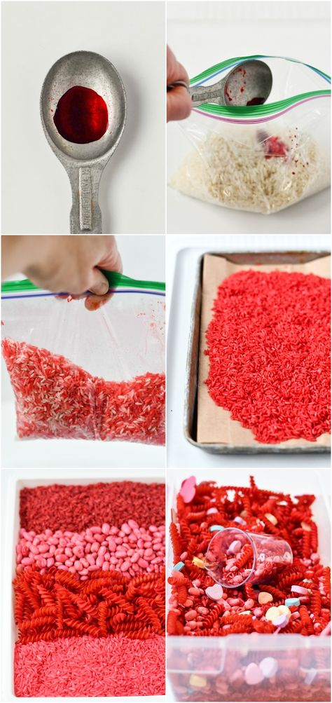 Instead of making sweets the center of attraction for the holidays, why not turn that old rice or pasta into an activity your toddler will love with this Valentines Day Sensory Bin?! #valentinesdayactivitiesforkids #sensorybins #fortoddlers #valentinesdaycrafts #valentinesday Valentines Toddler Activities, Valentines Day Crafts For Babies, Valentines Day Crafts For Toddlers, Crafts For Babies, Preschool Valentines Activities, Valentine Sensory, Toddler Sensory Bins, Valentines Day Crafts, Making Sweets