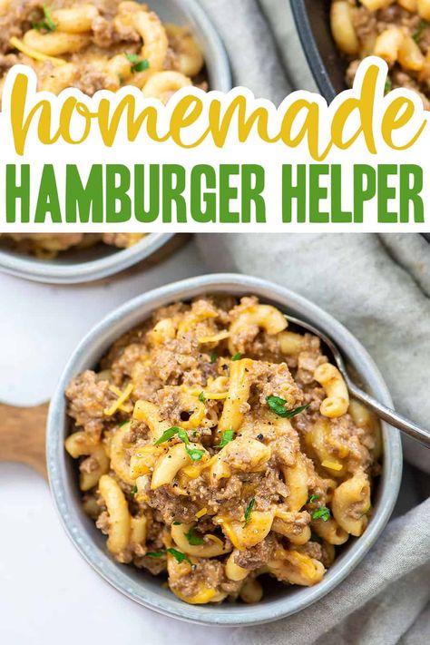 Our Homemade Hamburger Helper tastes just like their Cheeseburger Macaroni! One skillet and so easy! Hamburger Helper Recipe, Cheeseburger Casserole Recipe, Cheddar Sauce, Homemade Cheeseburgers, Country Closet, Hamburger Helper Recipes, How To Make Hamburgers, Seasoned Ground Beef, Homemade Hamburger