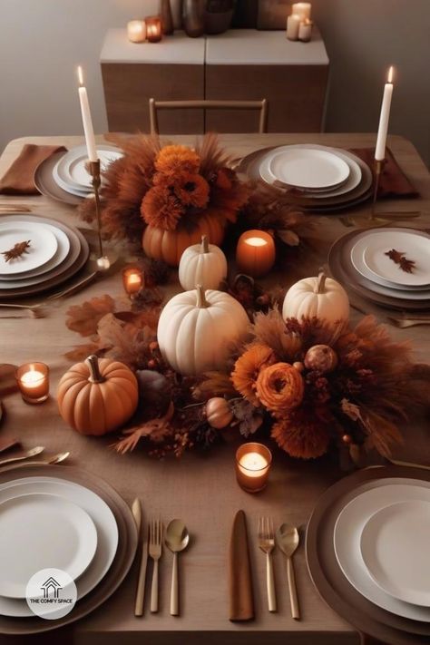 Make your family gatherings special with our cozy fall dining ideas. From table settings to decor, find inspiration for a memorable evening.#FallDecor #AutumnVibes #HomeInspiration #CozyLiving #InteriorDesign Thanksgiving Table Settings Burgundy, Fall Dinner Decor, Amber Tablescape, Friendsgiving Aesthetic, Fall Hosting, Friendsgiving Decor, Fall Dining Table Decor, Friendsgiving Dinner Party, Thanksgiving Planning