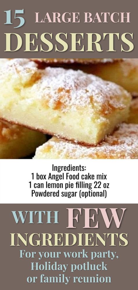 Large Batch Desserts, For A Crowd Recipes, Easy Potluck Desserts, Easy Desserts For A Crowd, Quick And Easy Desserts, Crowd Recipes, Easy Potluck, Desserts With Few Ingredients, Make Dessert