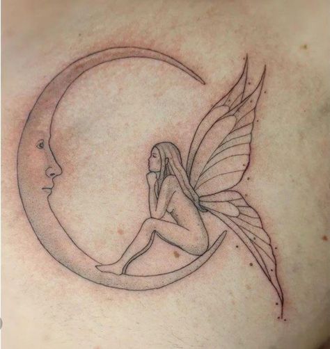 Tattoo Art Drawings Sketches, Mermaid Sleeve Tattoos, Rocking Bed, Girl With Wings, Fairy Tattoos, Pretty Moon, Sitting On The Moon, Gemini Tattoo, Moon Fairy