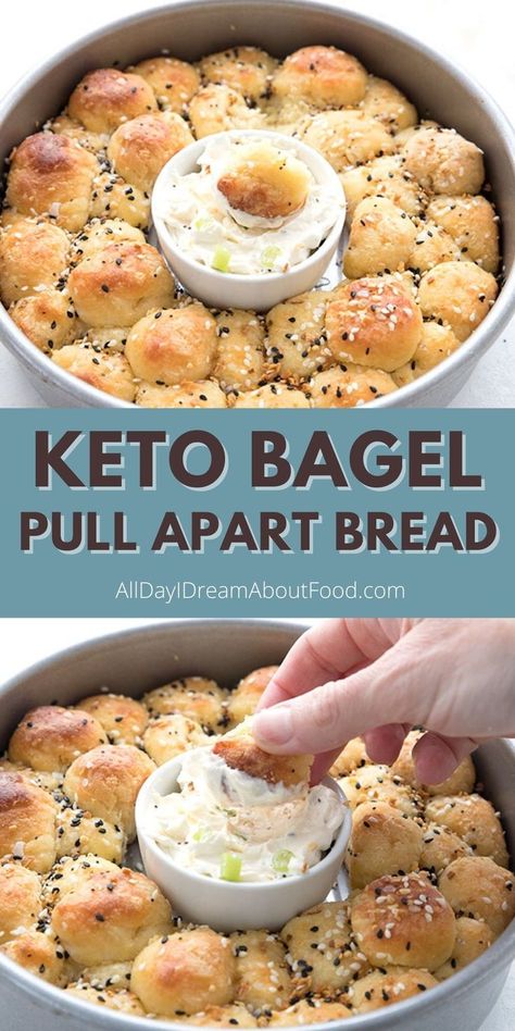 Tender fathead dough rolled into balls and sprinkled with everything bagel seasoning, for a delicious and fun keto pull apart bread. Keto Everything Bagel, Keto Everything, Keto Bagel, 1000 Calorie, Comidas Keto, Keto Bagels, Pull Apart Bread, Best Keto Diet, Keto Recipes Dinner