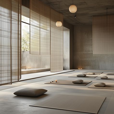 “Japandi style isn’t just seen, it’s felt; it promotes an interior calm as much as it does interior beauty.” A serene, minimalistic yoga studio that embodies the essence of Japandi design, blending Japanese and Scandinavian aesthetics. The space is characterised by its use of natural materials, particularly light wood and bamboo, creating a calming atmosphere with an earthy, neutral colour palette. The design emphasises simplicity, with hanging screens and panels that divide the room subtly,... Japandi Home Office, Japandi Style Living Room, Japandi Bathroom, Japandi Furniture, Japanese Spa, Three Faces, Eco Friendly Interior, Japandi Interiors, Spa Interior Design