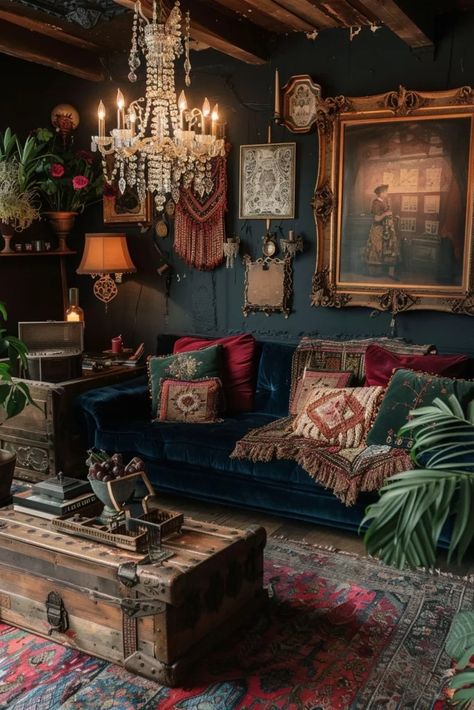 29 Exciting Dark Boho Living Room Ideas You Must See 20 Dark Boho Living Room, Moody Living Room, Dark Boho, Boho Living Room Ideas, Moody Decor, Deco Studio, Dark Home Decor, Boho Living Room Decor, Dark Home