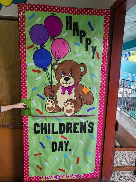 Children's Day Decoration Ideas In School Classroom, Childrens Day Bulletin Board Ideas, Children Day Board Decoration Ideas, Happy Children's Day Ideas, Childrens Day Decoration Schools, Children Day Decoration Ideas For School, Children's Day Decoration, Notice Board Decoration, Class Door Decorations