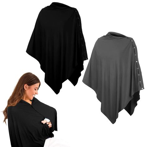 2 Pieces Nursing Covers for Breastfeeding Nursing Blanket Privacy Breastfeeding Shawl Nursing Poncho Scarf with Button for Boys and Girls Seat Infant Car Seat Canopy Cover (Black, Gray) Nursing Poncho, Nursing Shawl, Nursing Apron, Baby Fair, Poncho Scarf, Maternity Nursing Clothes, Nursing Covers, Car Seat Canopy, Button Scarf