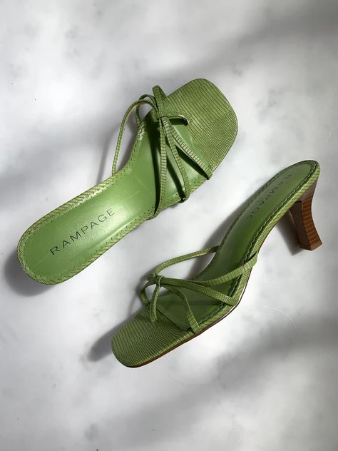 Vintage Kitten Heels, Green Mules, Vintage Mules, Y2k Heels, Heels Aesthetic, Square Heels, Dr Shoes, Green Heels, Vintage Heels