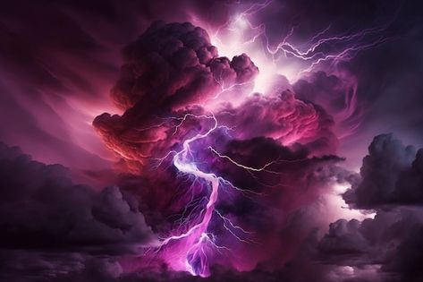 Uma tempestade de raios roxa e rosa com ... | Premium Photo #Freepik #photo #raio #choque #raios-tempestade #tempestade Lightning Illustration, Purple Thunder, Clouds And Lightning, Grass Clipart, Song Art, Tree Saw, Random Art, Cityscape Photos, Logo Banners