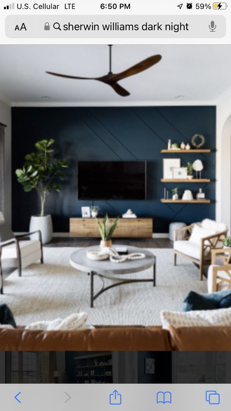 Accent Wall Behind Tv, Blue Accent Wall, Blue Accent Walls, Blue Accent, Theater Room, Media Wall, Remodel Bedroom, Blue Accents, Small Living Room