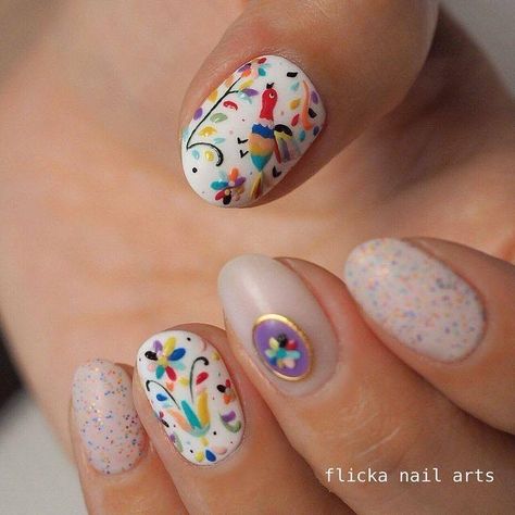 Mexican Nails, Mexican Embroidery, Colorful Nail, Nail Polish Art, Spring Nail Art, Colorful Nail Designs, Nails Desing, Beautiful Nail Art, Nail Polishes