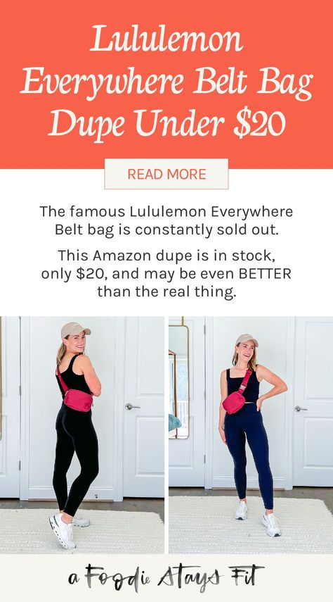 If the Lululemon belt bag is on your wishlist, you’re in luck! I bought both to compare, and today I’m sharing all the details — the differences between the two, where to find the dupe, and how to style it. Thanks to good ol’ Amazon, we’ve got a dupe. And it may be even better than the real thing — I mean it has 3,139 5 five-star reviews. Belt Bag Outfit, Lululemon Belt Bag, Amazon Bag, School Trends, Lululemon Bags, Lululemon Everywhere Belt Bag, Improve Your Posture, Everywhere Belt Bag, Relieve Back Pain