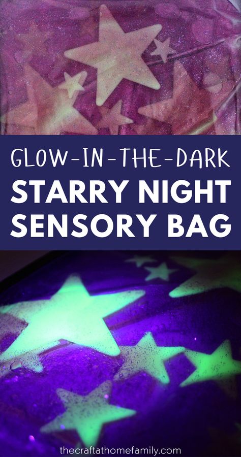 Starry night sensory bag for babies and toddlers using glow-in-the-dark stars Glow In The Dark Sensory Bin, Light And Dark Theme Toddlers, Light And Dark Crafts For Toddlers, Sensory Bags For Toddlers, Sensory Party, Diy Sensory Toys, Space Week, Sensory Play Toddlers, We Are Scientists