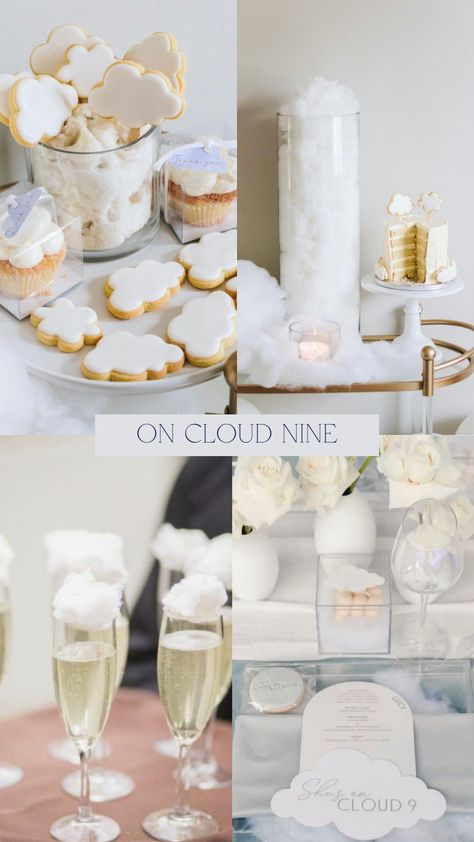 Cloud Nine Theme, Cloud Baby Shower Theme, Engagement Party Themes, Bridal Shower Themes, Cloud Party, Gross Things, Bridal Shower Inspo, Baby Shower Theme Decorations, White Baby Showers