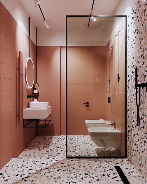 Terrazzo Bathroom, Bathroom Tile Inspiration, Modern Style Bathroom, Inspiration Bathroom, 아파트 인테리어, Toilet Design, Unique Bathroom, Bathroom Inspiration Decor, Bathroom Design Small