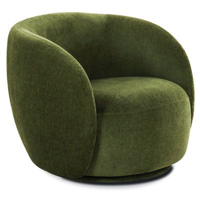 Swivel in style with our Poole Lounge Chair. The ideal accent chair for your living room, home office, or bedroom, this sleek stunner is destined to become your new favorite perch. With a curved backrest and a low profile, this swivel chair brings all the glam. Pro tip: this modern chair looks marvelous in pairs. Fabric: Distressed Green 100% Polyester | Barrel Chair - Orren Ellis Ludgardo 33" Wide Polyester Swivel Barrel Chair Velvet in Brown / Green | 27 H x 33 W x 32 D in | Wayfair