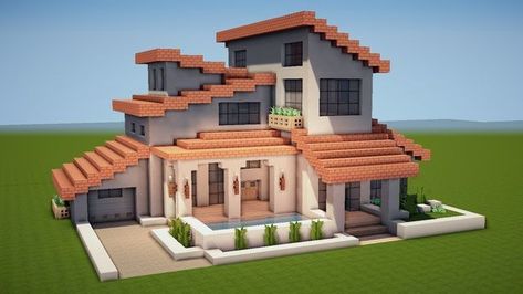 Pool In Minecraft, Minecraft Modern City, Modern Minecraft Houses, Case Minecraft, Rumah Minecraft Sederhana, Minecraft Mansion, Minecraft Interior Design, Bangunan Minecraft, Minecraft House Plans