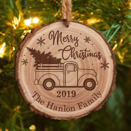 Log Design, Truck Christmas Tree, Wood Burn Designs, Wood Burning Crafts, Wood Burning Patterns, Family Christmas Ornaments, Wood Slice Ornament, Wood Burning Art, Wood Christmas Ornaments