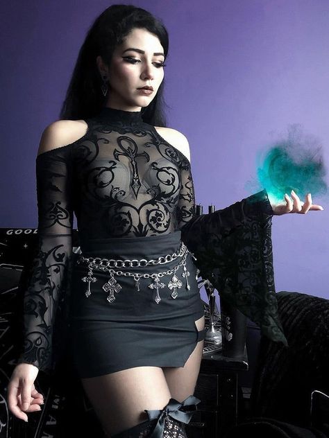 Romper Shorts Outfit, Shorts Romper Outfit, Gothic Crop Tops, Gothic Pattern, Alt Clothes, Romper Shorts, Style Gothic, Sheer Bodysuit, Gothic Clothes