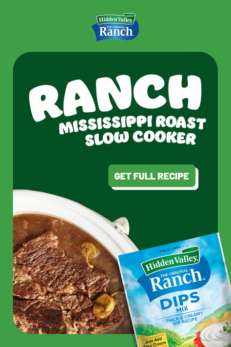 This recipe has been called “The Roast that Owns the Internet” but we call it a holiday must-have for everyone who loves savory Ranch flavor. Ranch Roast, Hidden Valley Ranch Recipes, Hidden Valley Recipes, Cheesy Potatoes Crock Pot, Roast Slow Cooker, Ranch Recipes, Turkey Dressing, Crockpot Steak, Mississippi Pot