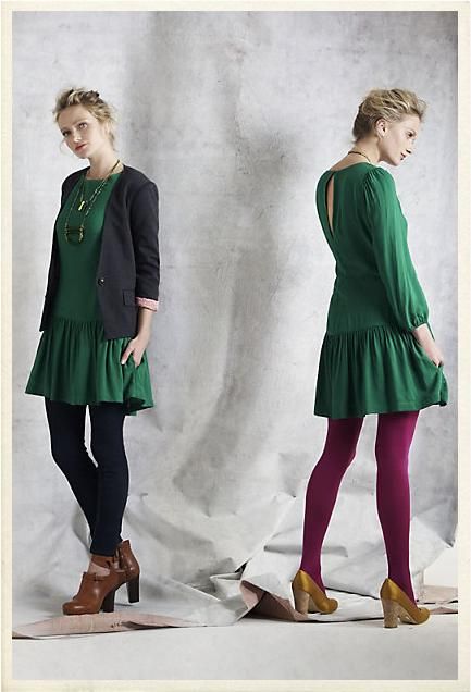 Drop Waist Anthropologie Dress Green Dress With Tights, Dress Tights Outfit, Dress With Tights Outfit, Dress Tights, Dress With Tights, Meadow Rue, Drop Waist Dress, Green Mini Dress, Tights Outfit