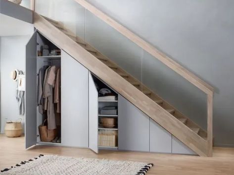 5 Small Hallways With Big Ambition | Closet Under The Stairs, تحت الدرج, Closet Under Stairs, Stairs Renovation, Staircase Storage, Stairs In Living Room, House Staircase, Under Stairs Cupboard, Under The Stairs