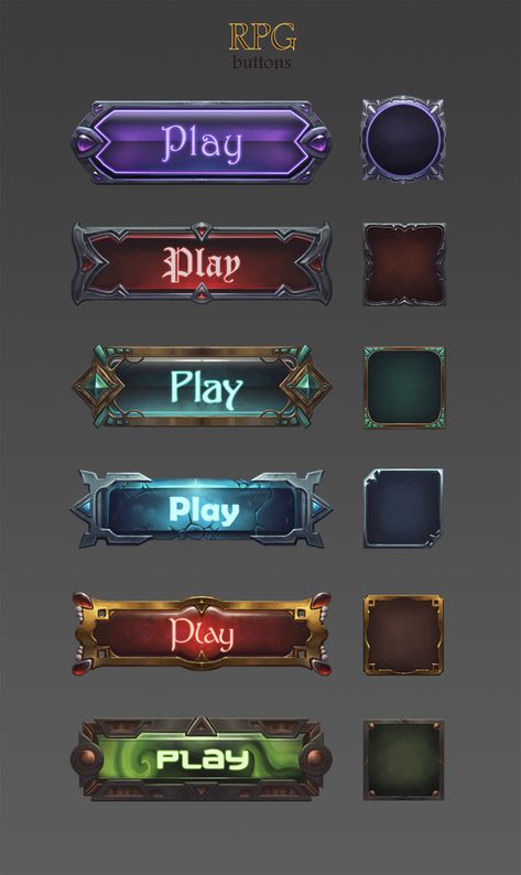 ArtStation - Fantasy RPG slots and buttons, Tatiana Zenzina Game Button Design, Game Design Inspiration, Button Ui Design, Game Interface Design, Ui Game Design, Rpg Game Design, Game User Interface, Game Buttons, Game Button