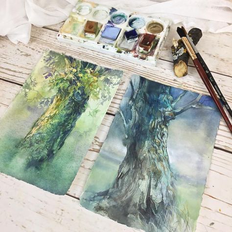 Watercolour Nature, Patterns Nature, Watercolor Study, Watercolor Tree, Watercolor Sketchbook, Art Folder, Watercolor Art Lessons, Watercolor Trees, Watercolor Inspiration