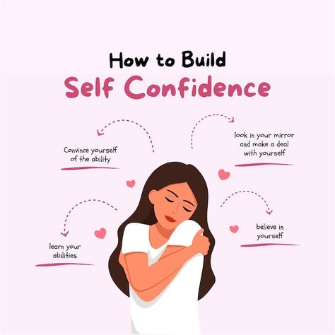 Illustrated self confidence tips instagr... | Premium Vector #Freepik #vector #love-quotes #love-typography #positive-background #cute-design Self Confidence Illustration, Confidence Illustration, Self Confidence Building Quotes, Confidence Drawing, Positive Background, Tips Instagram Post, Mindset Quotes Positive, Building Quotes, Love Typography