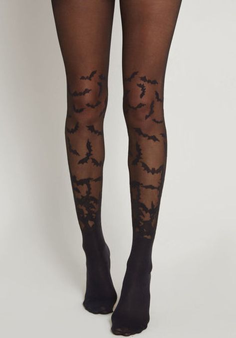 All Bats Are Off Tights - Lean into your penchant for unpredictable style with these bat-patterned tights! This sheer style makes 'winging' it a surprising pleasure. Halloween Clothing, Aria Montgomery, Le Happy, Patterned Tights, Grunge Look, 90s Grunge, Halloween Fashion, Black Tights, Halloween Outfits