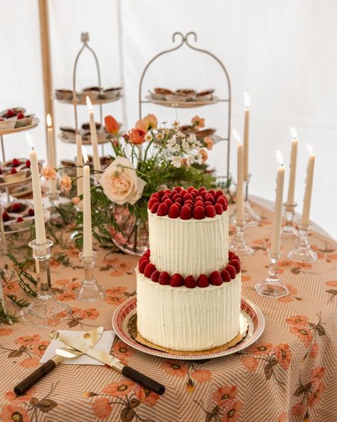 Two-tier wedding cake with strawberries | Image by Sage E Imagery Wedding Cake Garden Party, Wedding Cake With Strawberries, Nutella Birthday Cake, Strawberry Wedding Cakes, Wes Anderson Wedding, Mexican Wedding Cake, Wedding Strawberries, Cake With Strawberries, Garden Wedding Cake