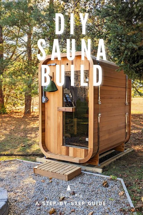 Outdoor Sauna Kits Patio, Outside Sauna And Hot Tub, Wood Fire Sauna Diy, Diy Spa Steps, Build Sauna Outdoor, Outdoor Shower Sauna Combo, Barrel Sauna Ideas, Outdoor Sauna Ideas Backyards Diy, Home Sauna Small