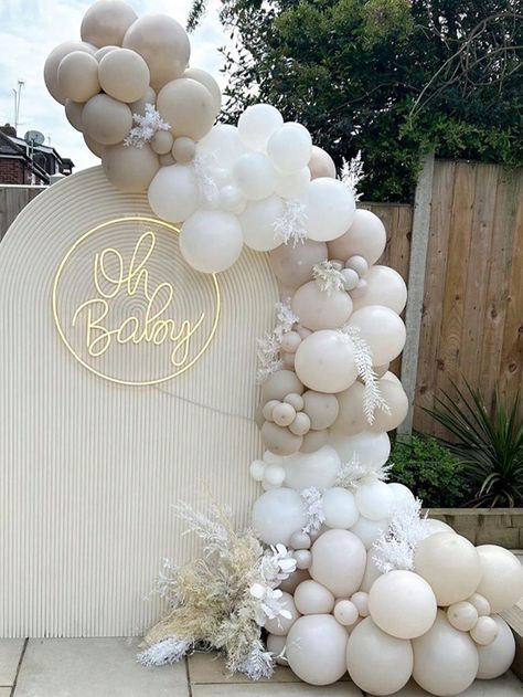 90pcs Cream Beige Balloon Garland Arch Kit Rustic Wedding Engagement Decoration Bridal Shower Baby Birthday Party Gender Reveal Balloon Baptism ChristeningI discovered amazing products on SHEIN.com, come check them out! Hen Do Balloon Arch, Classy Decorations Party, Gender Reveal Outside Decorations, Baby Shower Uk, Tan Balloon Arch, Beige Birthday Decorations, Baby Christening Decorations, White Balloon Decorations, Beige Baby Shower Ideas