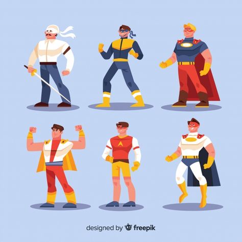 Modern superhero character collection with flat design Vector | Free Download Super Hero Character Design, Corporate Animation, Superhero Character Design, Superhero Vector, Superhero Illustration, Character Flat Design, Superhero City, Superhero Background, Superhero Silhouette