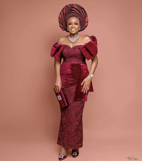 20 Of The Latest Best 2020 Asoebi Styles: Wedding Guest Slay Inspiration Lace Dress African, Wine Lace Dress, Latest Asoebi Styles, Black Women Dress, Nigerian Lace Styles, Lace Gown Styles, African Lace Dresses, Dress African, Asoebi Styles