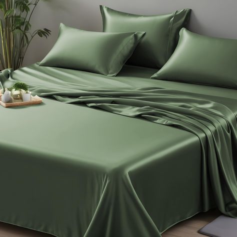 PRICES MAY VARY. Rayon Derived from Bamboo - Linenwalas flat sheet is crafted from Rayon Derived from Bamboo, offering a luxuriously soft surface. These bed sheets not only provide comfort but are also promoting a healthy and skin-friendly experience. Keep You Cool: Our luxury Rayon Derived from Bamboo bedding is breathable and lightweight for a cool night's sleep. It's temperature regulating and moisture wicking properties help circulate air flow to fend off excess body heat and promote cooling Green Silk Sheets, 4ft Beds, Silk Bed Sheets, Silk Bed, Bamboo Bed, Bamboo Sheets Bedding, Green Sheets, Lit King Size, Luxury Bed Sheets