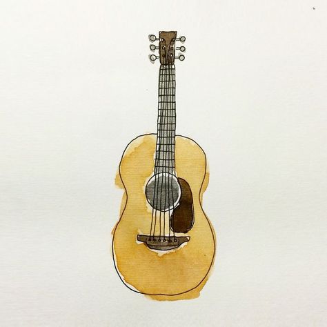 Guitar Painting Watercolor, Watercolor Art Guitar, Guitar Illustration Drawing, Guitar Watercolor Painting, Watercolor Guitar, Guitar Watercolor, Cool Drawing Ideas, Guitar Illustration, Cool Drawing