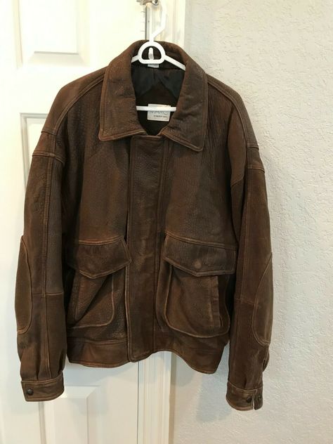 Marc by Andrew Marc Pebbled Leather Bomber Jacket  Large Brown Distressed Brown Leather Clothes, Winter Jackets Grunge, Brown Jacket Aesthetic, Drawing Leather Jacket, Brown Vintage Jacket, Leather Jacket Drawing, Brown Winter Jacket, Man Leather Jacket, Old Leather Jacket