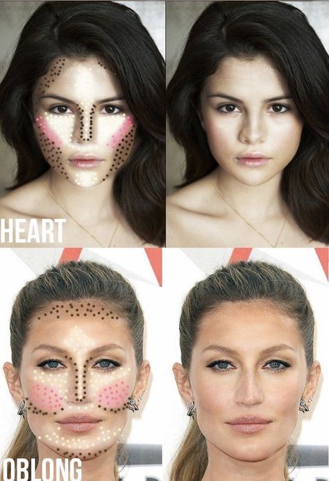 Makeup For Oval Face Shape, Contouring Guide, Make Up Contouring, Contour Guide, Highlighting And Contouring, Oblong Face Shape, Different Face Shapes, How To Contour, Contour Makeup Tutorial