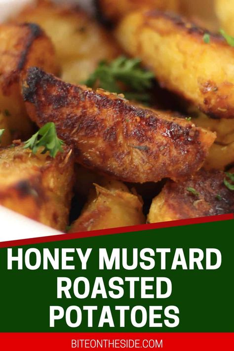 When you are looking to fancy up your potato side dish, these honey mustard roasted potatoes tick all of the right boxes! With a subtle sweet and tangy flavor that doesn't overpower the rest of your meal, they come out perfectly crispy and golden brown and fluffy in the middle. Dijon Roasted Potatoes, Honey Mustard Roasted Potatoes, Honey Mustard Potatoes, Mustard Roasted Potatoes, Cook Vegetables, Potato Side Dish, Potatoes In Oven, Oven Roasted Potatoes, Honey Mustard Sauce