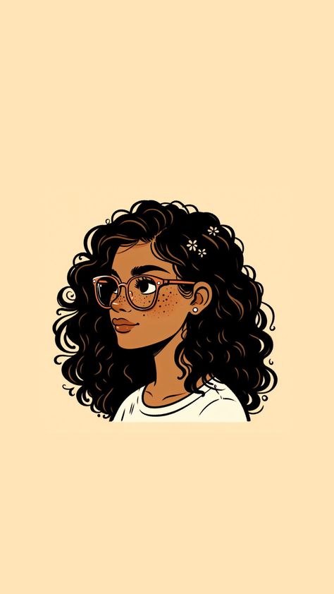 Curly Hair Girl Illustration, Curly Girl Illustration, Curly Hair Girl Drawing, Curly Hair Cartoon, Bob Haircut Curly, Hair Illustration, Easy Cartoon Drawings, Big Curly Hair, Artsy Pictures